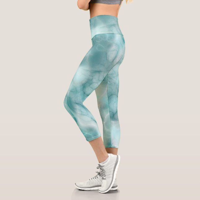 Turquoise Abstract Capri Leggings (Left)