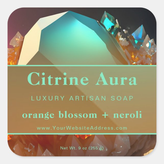 Turquoise Abstract Citrine Crystal Product Label (Front)