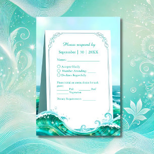 turquoise abstract coastal wave vibe wedding RSVP card