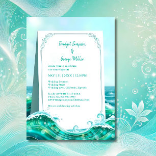 turquoise abstract coastal  wedding invitation