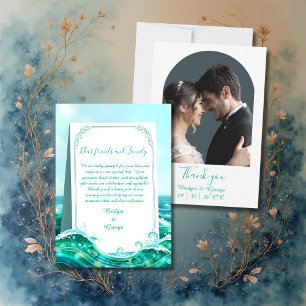 turquoise abstract coastal wedding thank you card