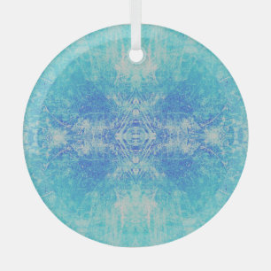 Turquoise Abstract ice crystal pattern Glass Ornament