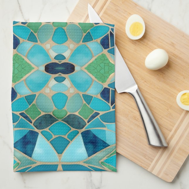 Turquoise Abstract Mosaic Kitchen Towel (Quarter Fold)