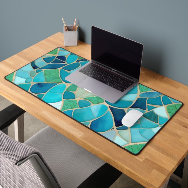 Turquoise Abstract Mosaic with Art Deco style Desk Mat (Office 2)