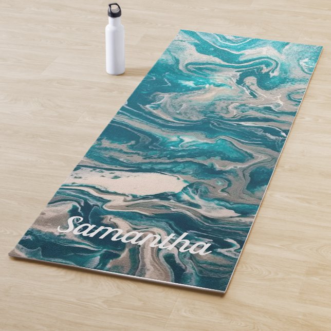 Turquoise Abstract Personalized Yoga Mat (In Situ)