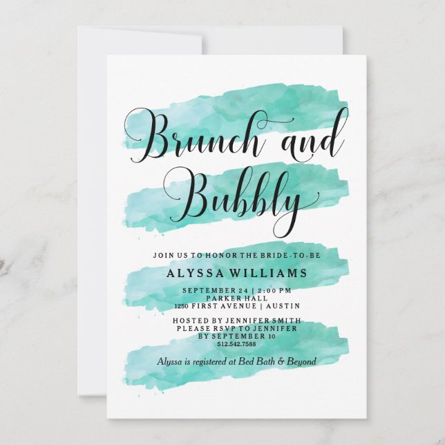 Turquoise Abstract Stripes | Brunch and Bubbly Invitation (Front)
