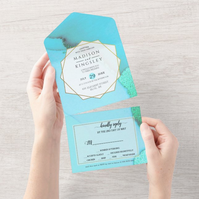 Turquoise Abstract Wonderful All In One Invitation (Tearaway)