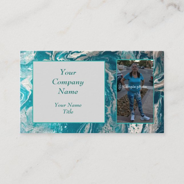 Turquoise Abstrait Photo Code QR Cartes de visite (Devant)