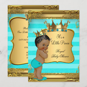 Turquoise African American Prince Baby Shower Invitation