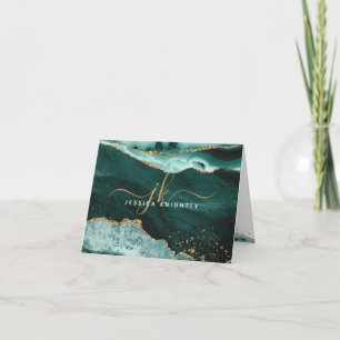 Turquoise Agate Geode Gold Glitter Monogram Script Note Card