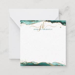 Turquoise Agate Geode Gold Glitter Script Monogram Card