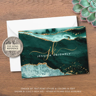Turquoise Agate Geode Gold Glitter Script Monogram Card