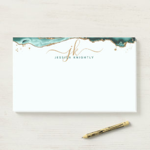 Turquoise Agate Geode Gold Glitter Script Monogram Post-it Notes