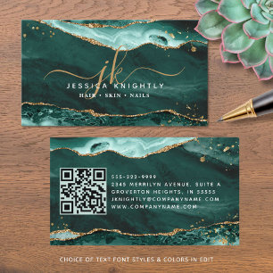 Turquoise Agate Geode Monogram Gold Script Business Card