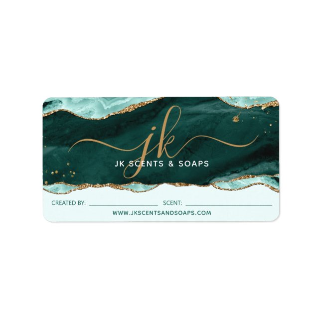 Turquoise Agate Géode Monogramme Étiquette de savo (Devant)