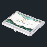 Turquoise Agate Geode Script Monogram Gold Glitter Business Card Holder<br><div class="desc">Modern, stylish professional business card holder featuring turquoise, teal agate and faux gold glitter veins and accents personalized with fancy calligraphy script monogram initials. ASSISTANCE: For help with design modification or personalization, colour change, transferring the design to another product or you would like coordinating items, contact the designer BEFORE ORDERING...</div>