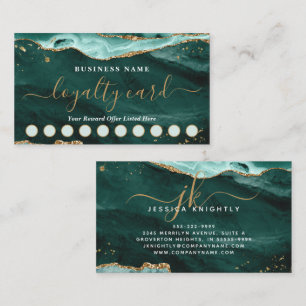 Turquoise Agate Gold Glitter Script 10 Punch Loyalty Card
