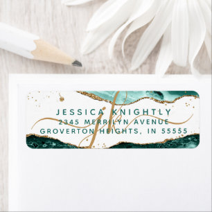 Turquoise Agate Gold Glitter Script Monogram