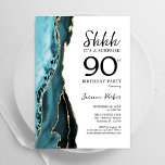 Turquoise Agate White Gold Surprise 90th Birthday Invitation<br><div class="desc">Turquoise,  white and gold agate surprise 90th birthday party invitation. Elegant modern design featuring watercolor agate marble geode background,  faux glitter gold and typography script font. Trendy invite card perfect for a stylish women's bday celebration. Printed Zazzle invitations or instant download digital printable template.</div>