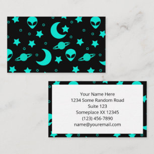 Turquoise Alien Pattern with Stars and Moons Business Card
