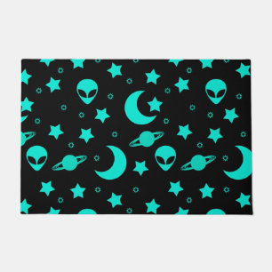 Turquoise Alien Pattern with Stars and Moons Doormat
