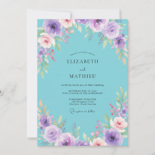 Turquoise Amethyst Bloom Wedding Invitation
