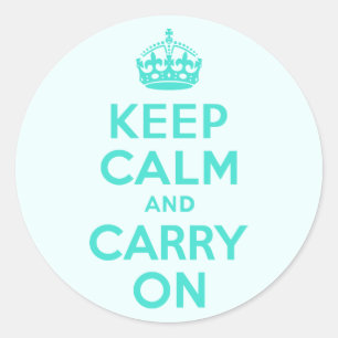 Turquoise and Azure Keep Calm and Carry On Classic Round Sticker