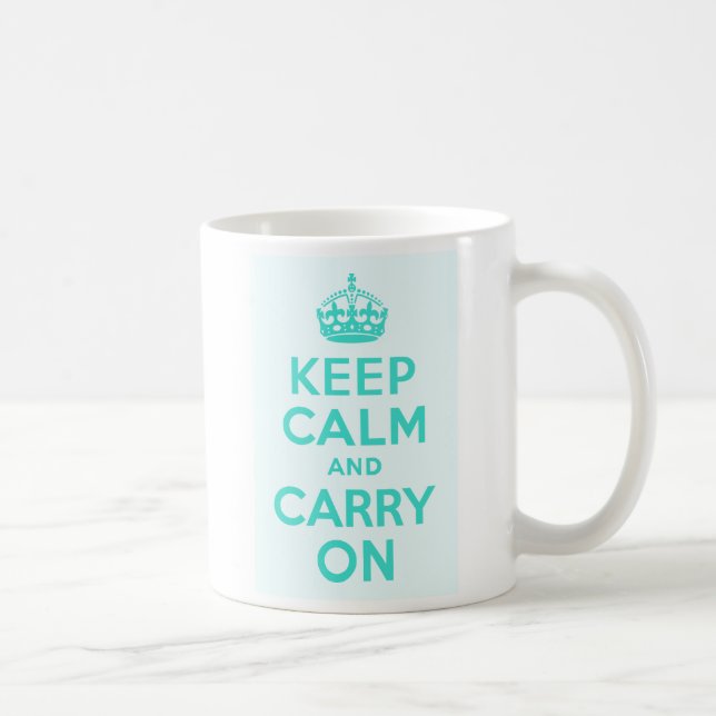 Turquoise and Azure Keep Calm and Carry On Coffee Mug (Right)