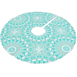 Turquoise and Beige Coastal Mandala Design Brushed Polyester Tree Skirt
