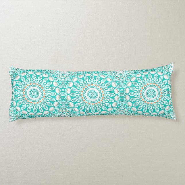 Turquoise and Beige Ocean Mandala Pattern Body Pillow (Back)