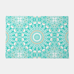 Turquoise and Beige Ocean Mandala Pattern Doormat