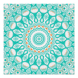 Turquoise and Beige Ocean Mandala Pattern Poster