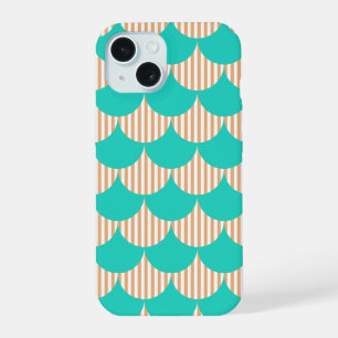 Turquoise and Beige Striped Mermaid Scales Pattern iPhone 15 Case