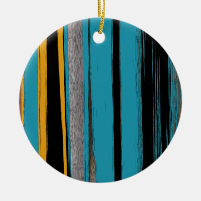 Turquoise And Black - Abstract Art Stripes Ceramic Ornament (Front)