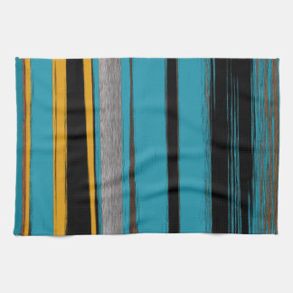 Turquoise And Black - Abstract Art Stripes Kitchen Towel