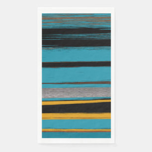 Turquoise And Black - Abstract Art Stripes Napkin