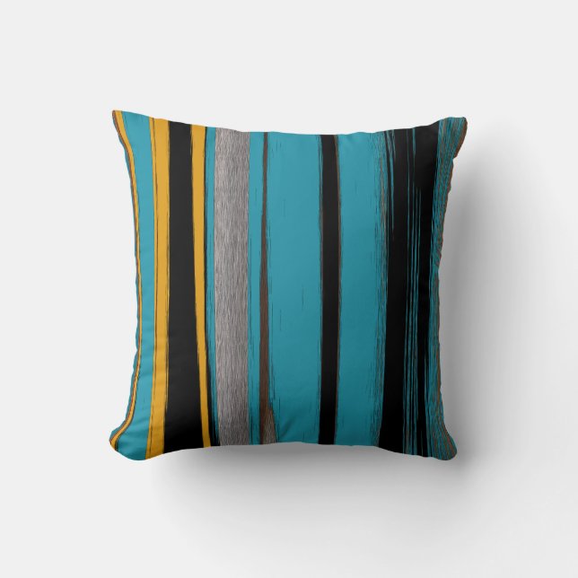 Turquoise And Black - Abstract Art Stripes Throw Pillow (Front)