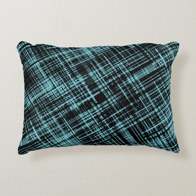 Turquoise and Black Abstract Stripe Pattern Accent Pillow (Front)
