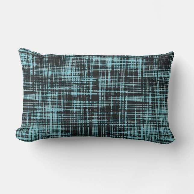 Turquoise and Black Abstract Stripe Pattern Lumbar Pillow (Front)