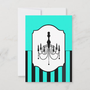 Turquoise and black chandelier striped RSVP card
