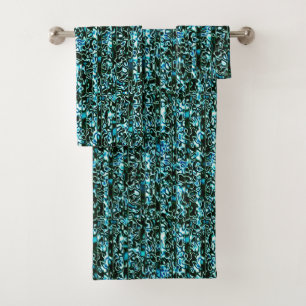 Turquoise and Black Cheetah Print Towel Set 
