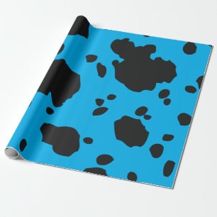 Turquoise And Black Cow Spots Animal Print Wrapping Paper