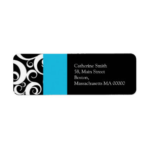 Turquoise and Black Damask Swirls Address Labels