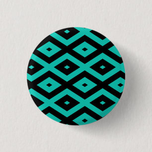 Turquoise and black diamond pattern 1 inch round button