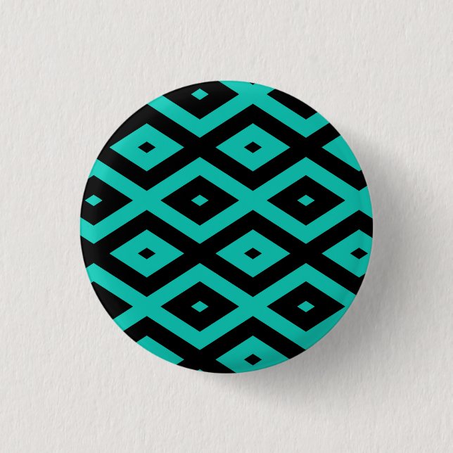 Turquoise and black diamond pattern 1 inch round button (Front)