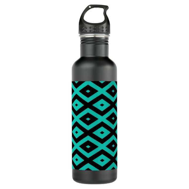 Turquoise and black diamond pattern 710 ml water bottle (Front)