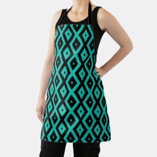 Turquoise and black diamond pattern apron