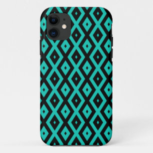 Turquoise and black diamond pattern iPhone 11 case