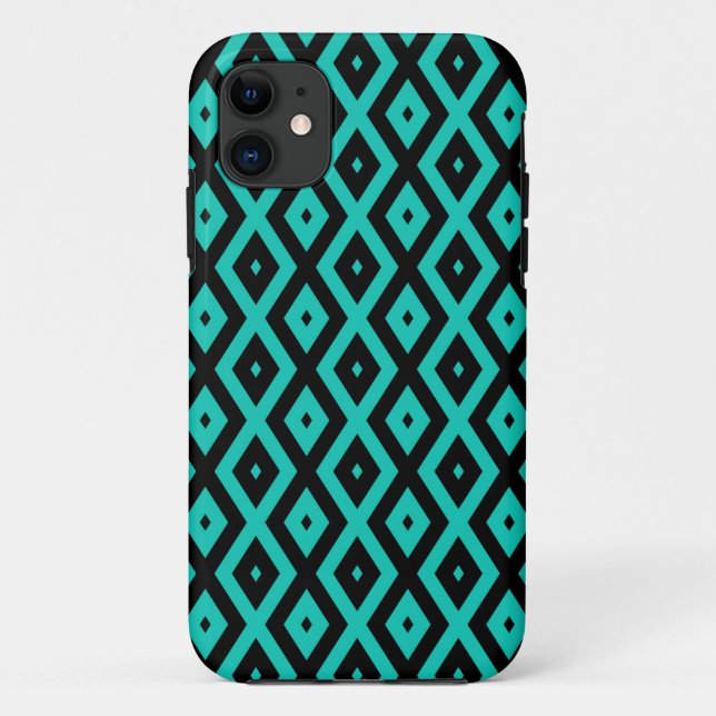 Turquoise and black diamond pattern Case-Mate iPhone case (Back)