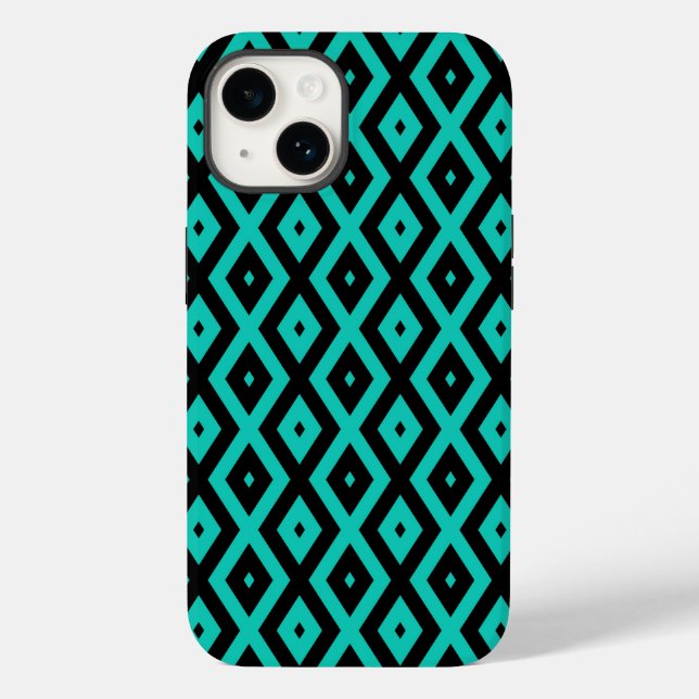Turquoise and black diamond pattern Case-Mate iPhone case (Back)